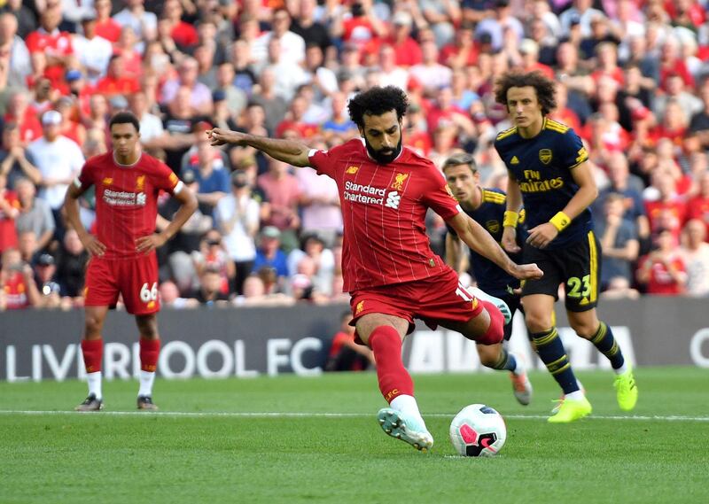 Salah nets from the penalty spot against Arsenal. AP Photo