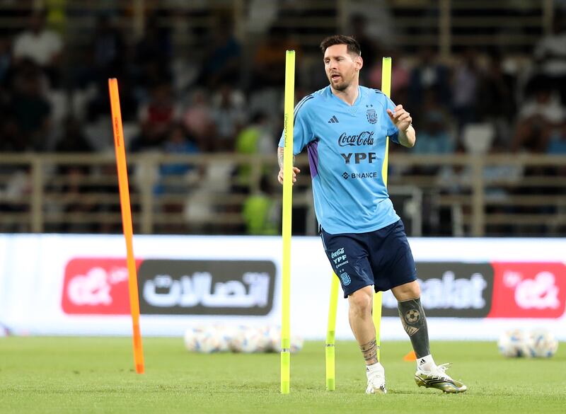 Argentina's Lionel Messi trains at Al Nahyan Stadium in Abu Dhabi on Monday, November 14, 2022. Argentina face the UAE in a friendly match at Mohamed bin Zayed Stadium in the capital on Wednesday. All images by Chris Whiteoak / The National