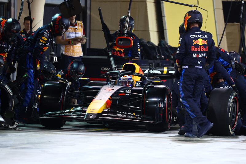 Max Verstappen of Red Bull Racing makes a pit stop. Getty Images