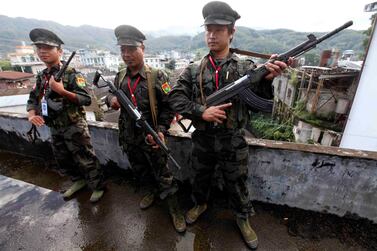 Kachin Independence Army members on guard in Laiza, a town in Kachin state, Myanmar, near the border with China. AP