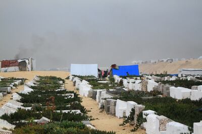 Tents in a makeshift camp for displaced Palestinians beside the Tal Al Sultan cemetery. Bloomberg