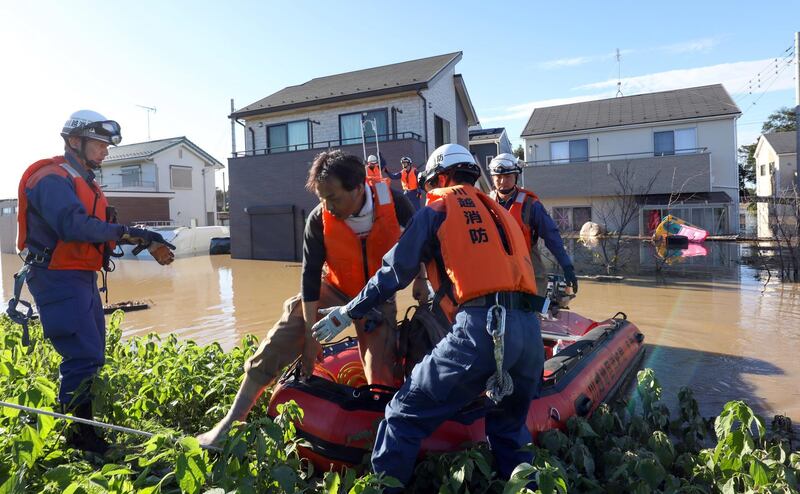 Rescue works are underway in flooded areas in Kawagoe, Saitama prefecture, Japan.  EPA