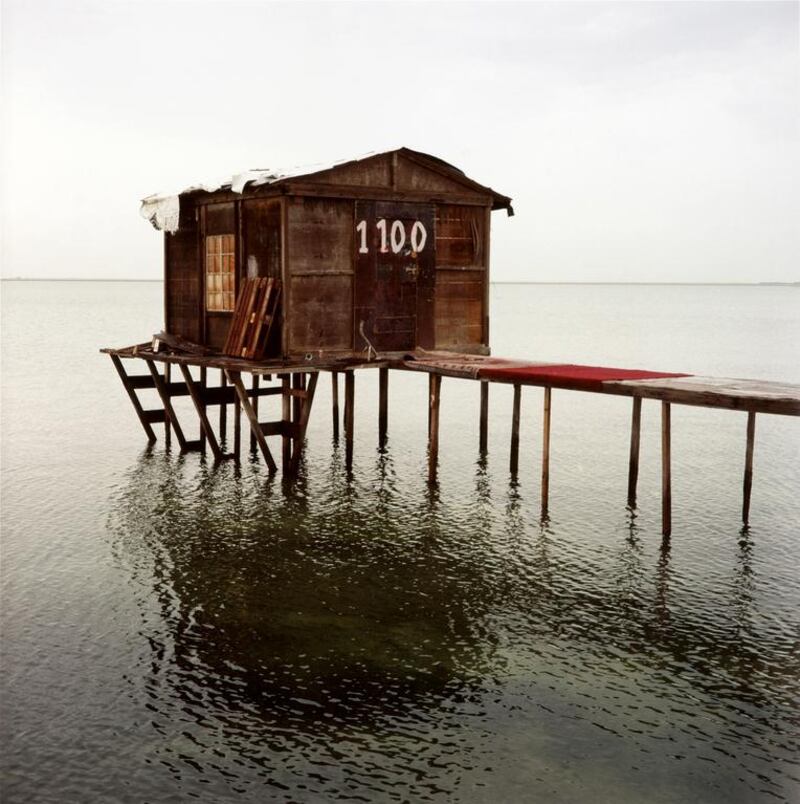 Camille Zakharia’s Coastal Promenade series, which is part of the Gulf section of Al Seef, depicts photographs of makeshift fishing huts that capture a way of life under threat. Courtesy Al Seef