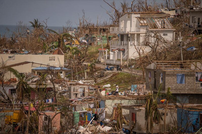 PROVIDENCIA ISLAND, COLOMBIA - NOVEMBER 21: General view of destroyed houses by Hurricane Iota in the city center on November 21, 2020 in Providencia Island, Colombia. The islands of San Andres, Providencia and Santa Catalina were hit by Hurricane Iota in the early hours of Monday 16th as a category 5 storm, the strongest to affect the country since records are kept. The islands' economy depends on the tourism industry which has been suffering due to coronavirus restrictions since March. According to official sources, 98% of the Providencia Island infrastructure was destroyed by Iota's winds. President Duque, now visiting San Andres Island, contacted the US government for humanitarian help and assistance in hurricane crisis management. (Photo by Diego Cuevas/Getty Images)