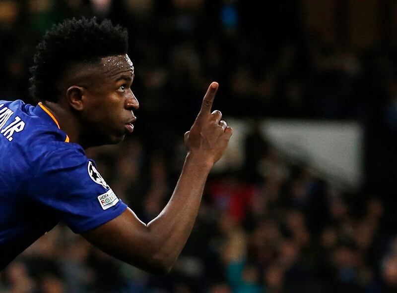 Real Madrid's Vinicius Junior celebrates scoring their second goal. Action Images