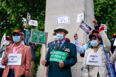 Gurkha demonstrators outside Parliament in London. AP