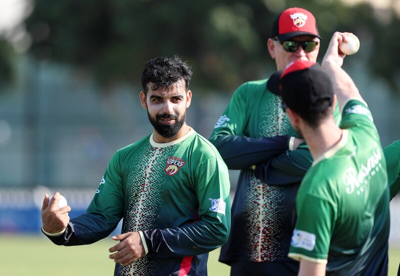 Shadab Khan prepares to bowl during a Desert Vipers training session.