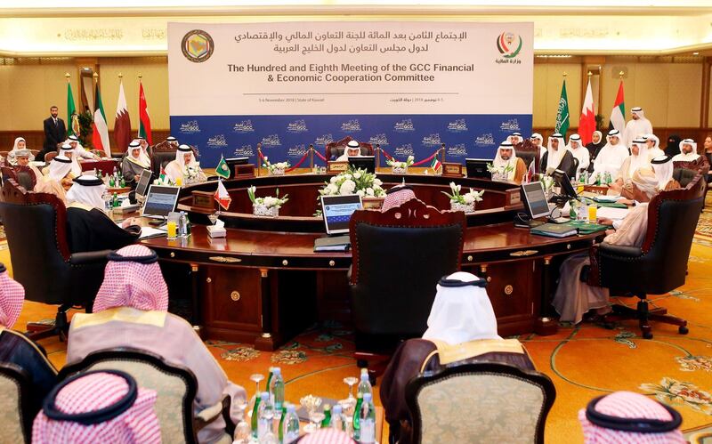 Finance ministers attend a meeting during the GCC Financial and Economic cooperation committee in Kuwait City. AFP