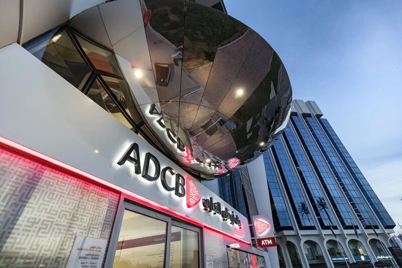 Abu Dhabi, United Arab Emirates - February 12th, 2018: General View of Abu Dhabi Commercial Bank (ADCB). Monday, February 12th, 2018. Corniche, Abu Dhabi. Chris Whiteoak / The National