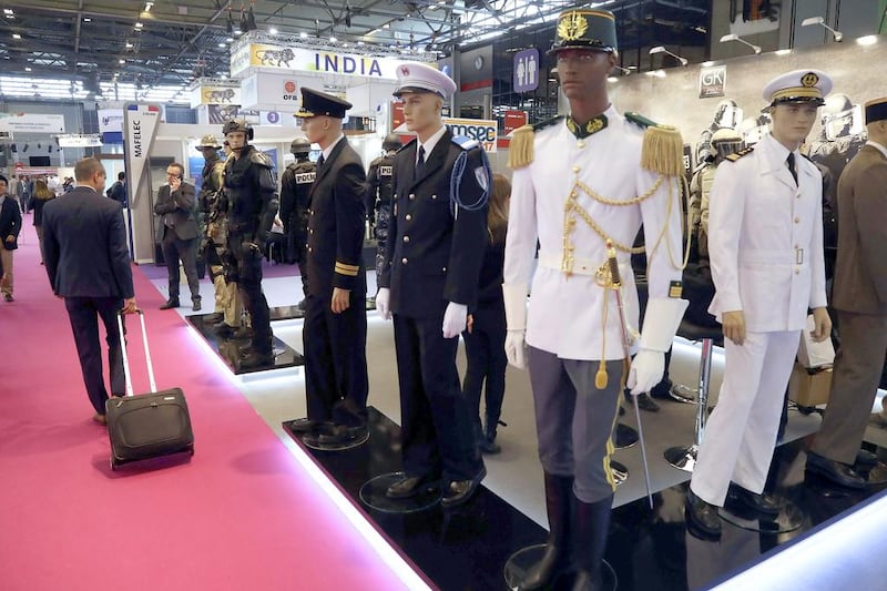 Uniforms displayed at the Eurosatory show. Jacques Demarthon/AFP