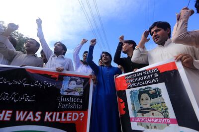 epa07590376 People rally to protest against the murder and alleged rape of a 10-year-old girl, Farishta, in Islamabad, in Peshawar, Pakistan, 21 May 2019. The 10-year old girl went missing on 16 May and her body was found on 20 May.  EPA/ARSHAD ARBAB