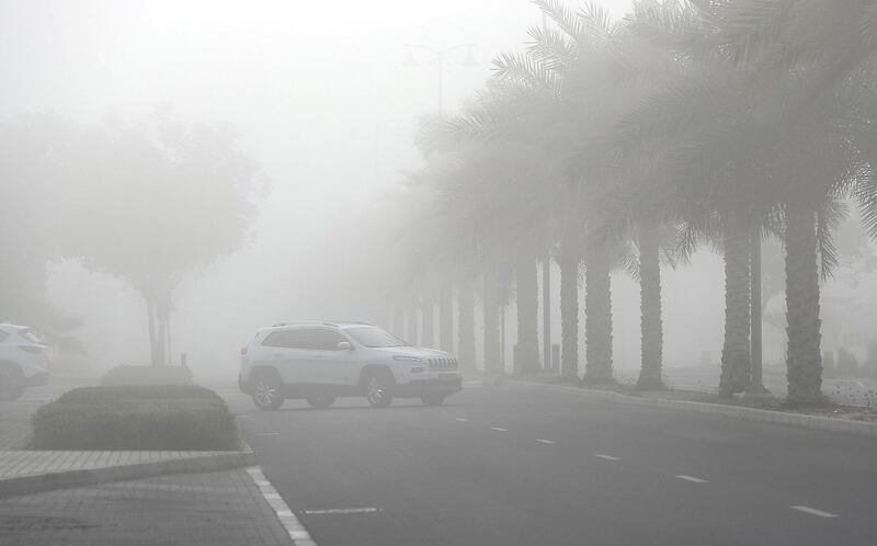 DUBAI, UNITED ARAB EMIRATES , Feb 16  – 2020 :-  Early morning fog in Al Furjan area in Dubai.  (Pawan  Singh / The National) For News/Online/Instagram. 