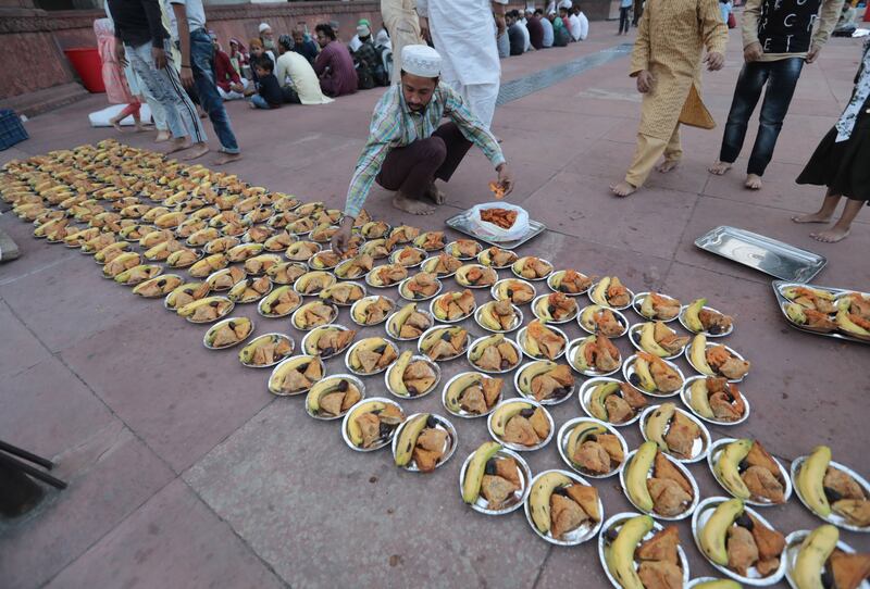 Iftar spread is laid out at Jama Masjid in the old quarters of New Delhi, India. EPA