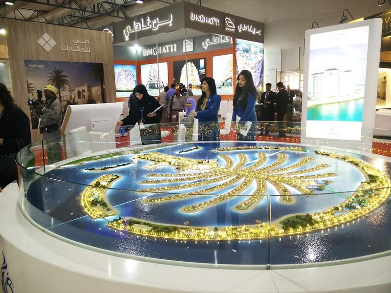 Nakheel’s stand at the Dubai Property Show in Mumbai in 2016 displaying a scale model of the Palm Jumeirah. Rebecca Bundhun / The National