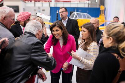 Republican presidential candidate Nikki Haley greets attendees at a campaign event in Centennial, Colorado. Getty Images / AFP