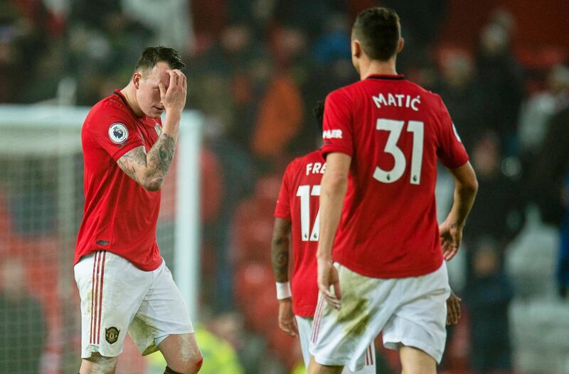 Manchester United's Phil Jones reacts after the defeat to Burnley. EPA