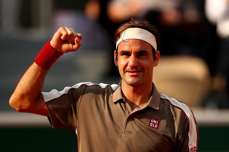 PARIS, FRANCE - JUNE 04: Roger Federer of Switzerland celebrates victory during his mens singles quarter-final match against Stan Wawrinka of Switzerland during Day ten of the 2019 French Open at Roland Garros on June 04, 2019 in Paris, France. (Photo by Clive Brunskill/Getty Images)