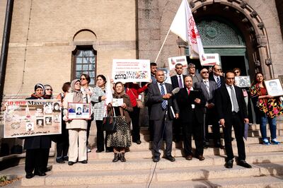 Supporters of an exiled Iranian opposition group held protests outside the Stockholm courtroom during the trial. AP 