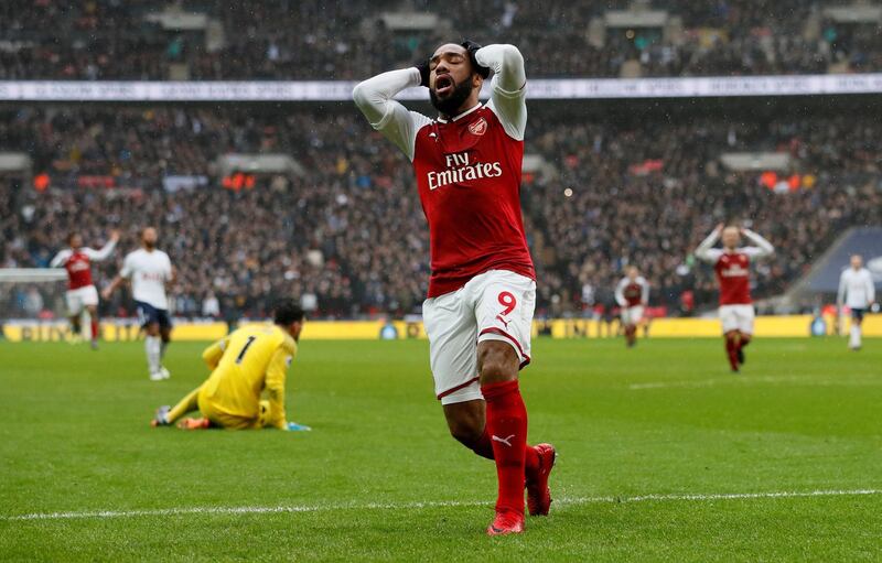 Soccer Football - Premier League - Tottenham Hotspur vs Arsenal - Wembley Stadium, London, Britain - February 10, 2018   Arsenal's Alexandre Lacazette looks dejected after missing a chance to score    REUTERS/David Klein    EDITORIAL USE ONLY. No use with unauthorized audio, video, data, fixture lists, club/league logos or "live" services. Online in-match use limited to 75 images, no video emulation. No use in betting, games or single club/league/player publications.  Please contact your account representative for further details.     TPX IMAGES OF THE DAY