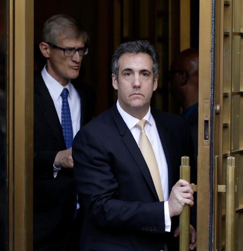 epaselect epa06963216 Michael Cohen (C), President Donald Trump's personal attorney leaves following a hearing at United States Federal Court in New York, New York, USA, 21 August 2018. Former attorney for US President Trump, Michael Cohen, pleads guilty to several counts of banking, tax and campaign finance laws violations.  EPA/JASON SZENES