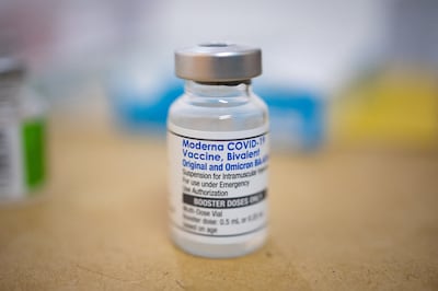A vial of the Moderna coronavirus disease booster vaccine. Reuters