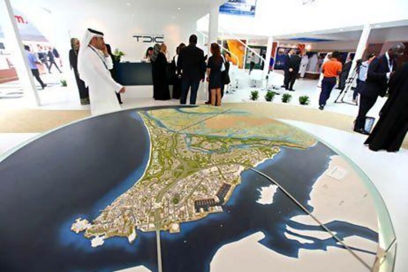 A model of Saadiyat Island master plan on display at the TDIC Cityscape stall. Pawan Singh / The National