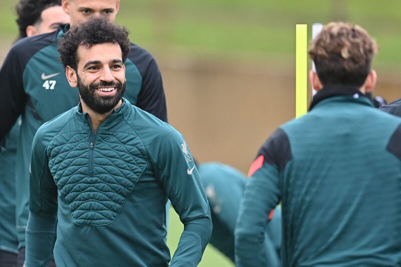 Liverpool midfielder Mohamed Salah during a training session on the eve of their Champions League quarter-final first leg against Benfica. AFP