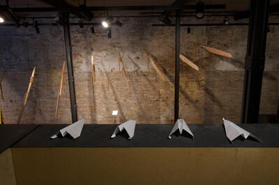 Deepak Unnikrishnan, Gulf Return, text and paper aeroplanes, 2017, at the National Pavilion UAE la Biennale di Venezia (Courtesy: National Pavilion UAE) *** Local Caption ***  rv20ap-wkahead-venice.jpg