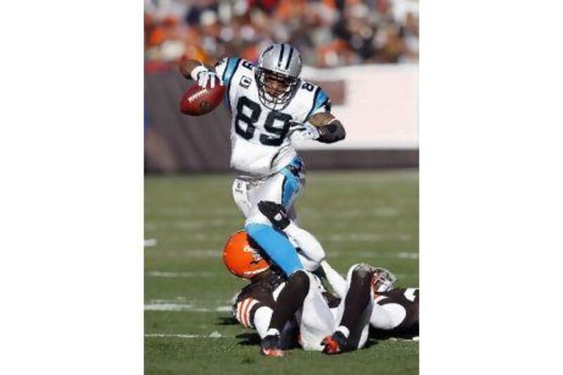 Steve Smith breaks a tackle against Cleveland.