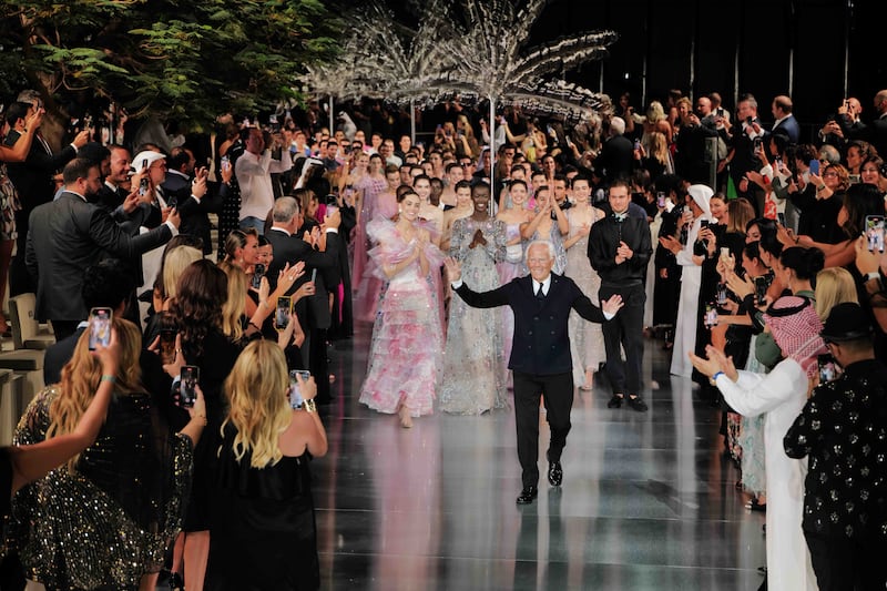 Giorgio Armani on the runway for the finale of his One Night Only show in Dubai. All photos: Armani