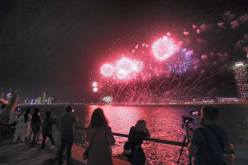 Abu Dhabi, June, 04, 2019: Fireworks display at the Corniche in Abu Dhabi. Satish Kumar/ For the National