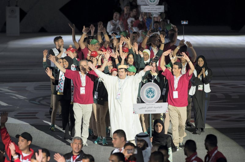 ABU DHABI, UNITED ARAB EMIRATES - March 17, 2018: Athletes participate in a parade during the opening ceremony of the Special Olympics IX MENA Games Abu Dhabi 2018, at the Abu Dhabi National Exhibition Centre (ADNEC).

( Hamad Al Mansouri for Crown Prince Court - Abu Dhabi )
—