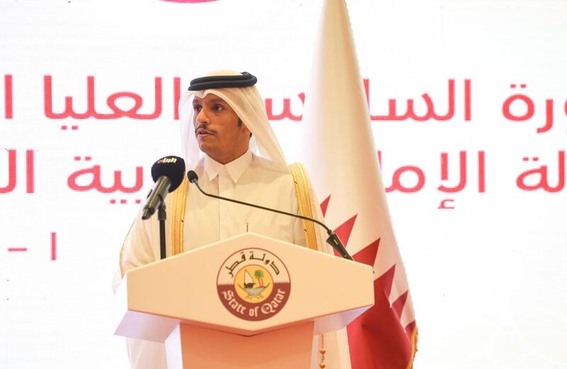 Sheikh Mohammed bin Abdul Rahman Al Thani, Foreign Minister of Qatar, speaks at the sixth session of the joint higher committee between the UAE and Qatar. Wam