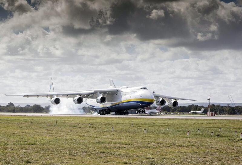 The Antonov An-225 Mriya touches down in Perth on May 15, 2016.  Tony McDonough / Perth Airport / EPA
