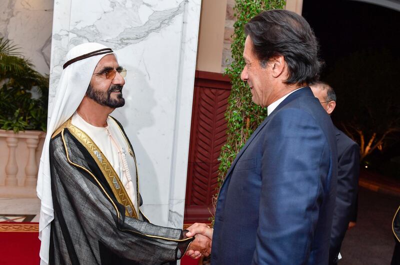 Sheikh Mohammed bin Rashid Al Maktoum, Vice President, Prime Minister and Ruler of Dubai, received Prime Minister of Pakistan Imran Khan and his accompanying delegation at Zaabel Palace on November 18, 2018. Dubai Media Office / Wam