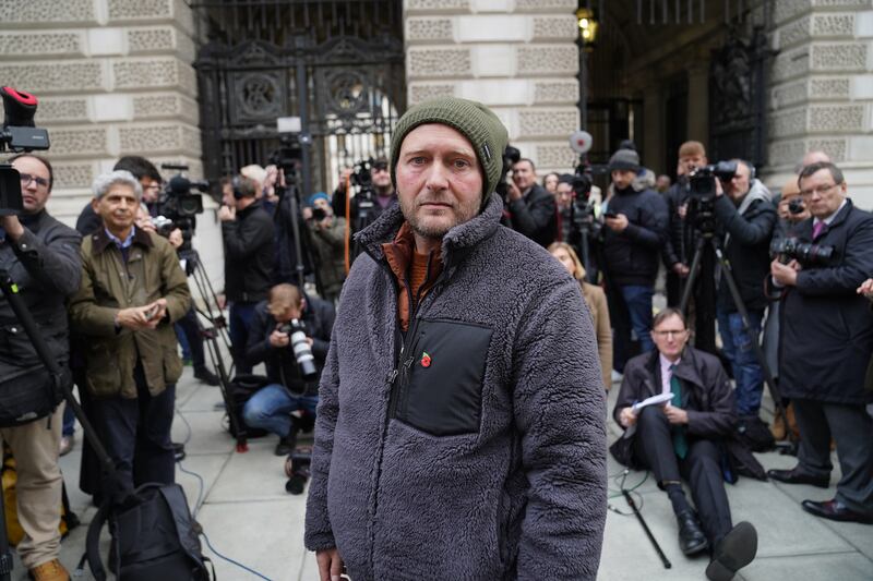 Richard Ratcliffe speaks to the media following his meeting with James Cleverly. PA