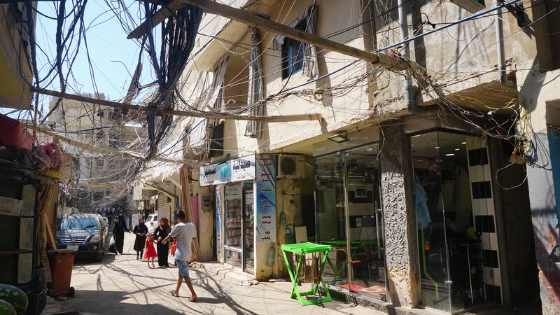 Electrical lines at Burj al Barajneh camp on August 23, 2019. Sunniva Rose / The National