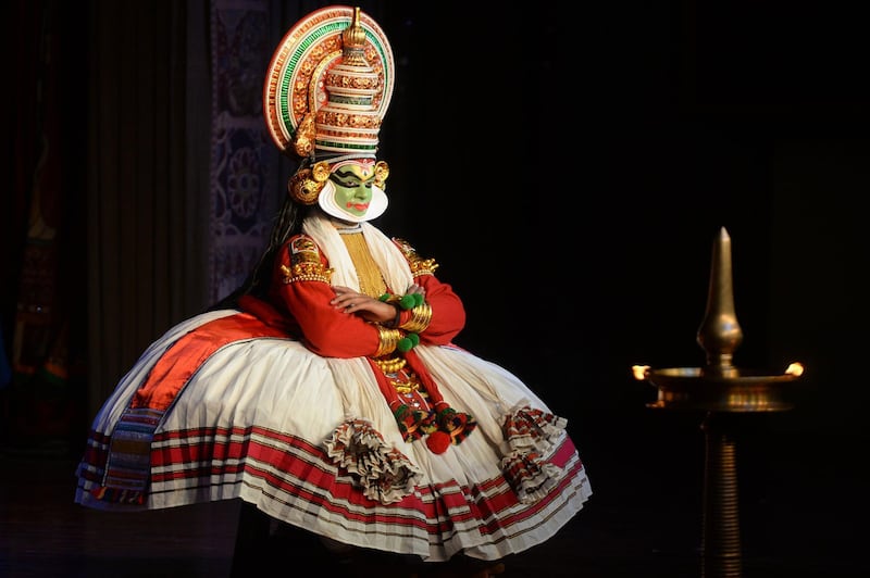 An Indian Kathakali artist performs at a cultural festival at Kalakshetra Art Village in Chennai. AFP