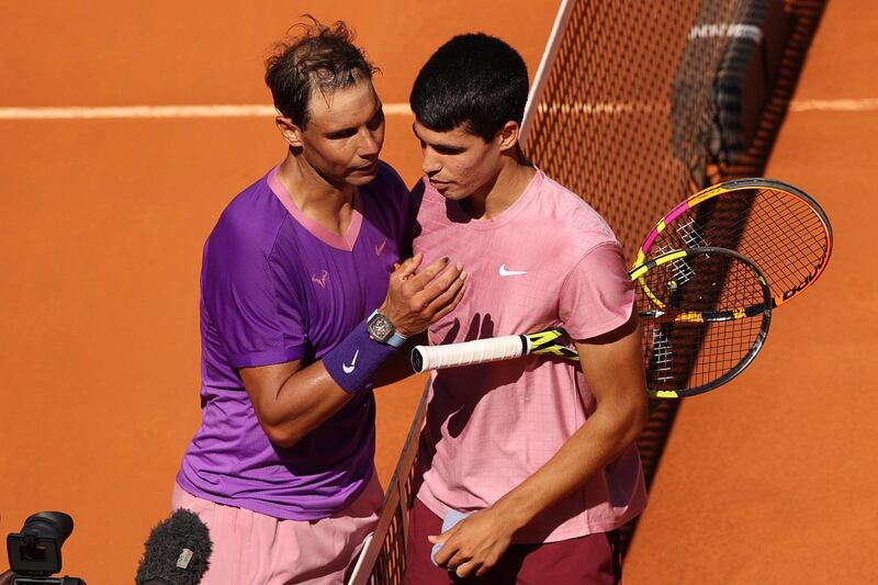 Rafael Nadal after beating Carlos Alcaraz  6-1 6-2 to reach the last-16 of the Madrid Open on Wednesday, May 5. Getty