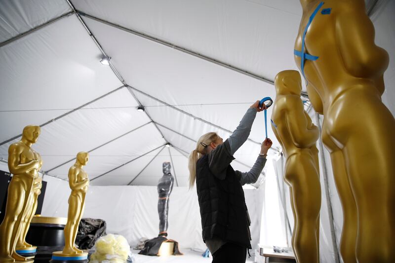 Preparations under way for the 95th Oscars ceremony in Los Angeles, due to take place at the Dolby Theatre on Sunday.   EPA 