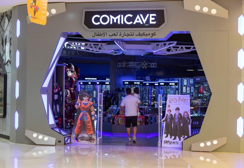 Dubai, United Arab Emirates - May 26, 2019: Photo Project. Comicave is the WorldÕs largest pop culture superstore involved in the retail and distribution of high-end collectibles, pop-culture merchandise, apparels, novelty items, and likes. Thursday the 30th of May 2019. Dubai Outlet Mall, Dubai. Chris Whiteoak / The National