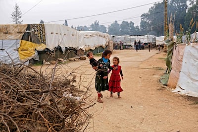 Syrian children in a makeshift camp for refugees in the Akkar district in northern Lebanon. AFP