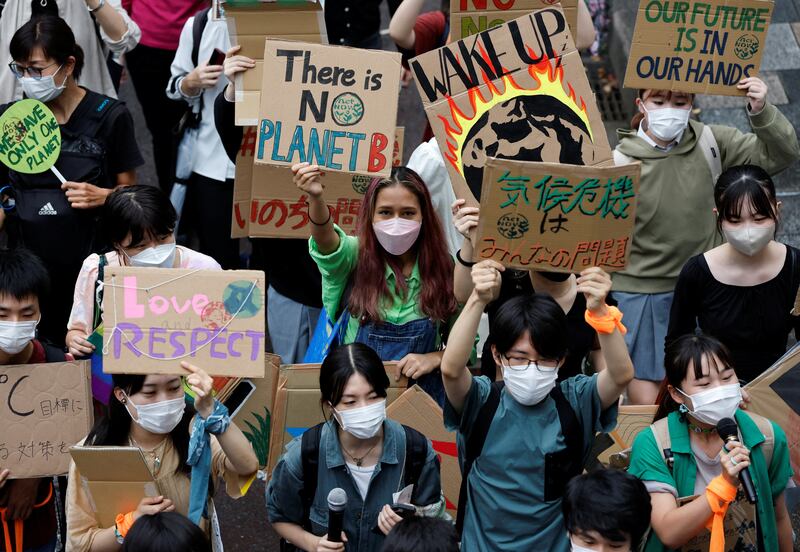 Climate protesters in Tokyo. About 40 per cent of respondents in Japan said the environmental crisis was a top priority for future generations. Reuters