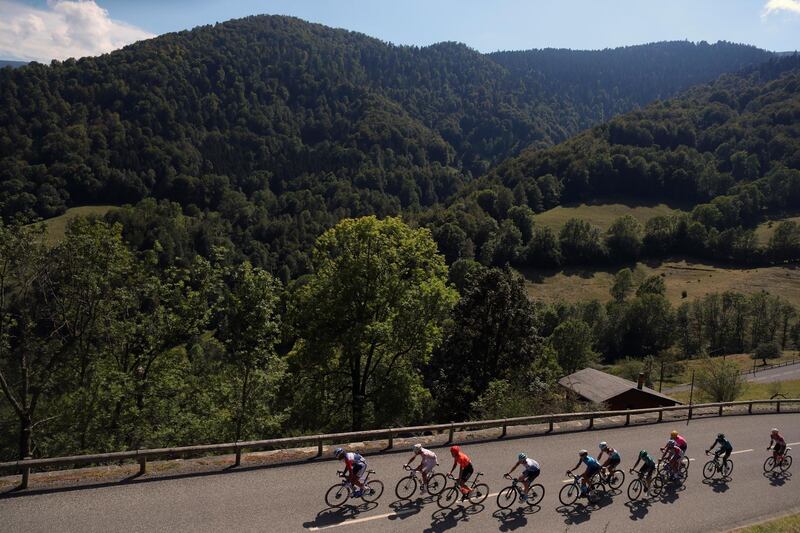 Riders climb Mente pass during Stage 8. AP