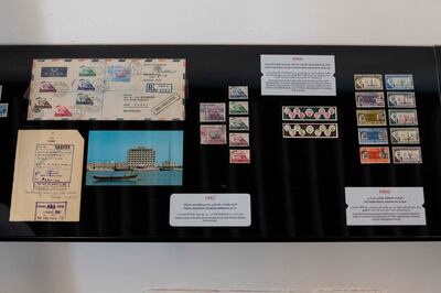 A section of the display at the Library Circles: Rashed Almulla - History of Stamps exhibition  