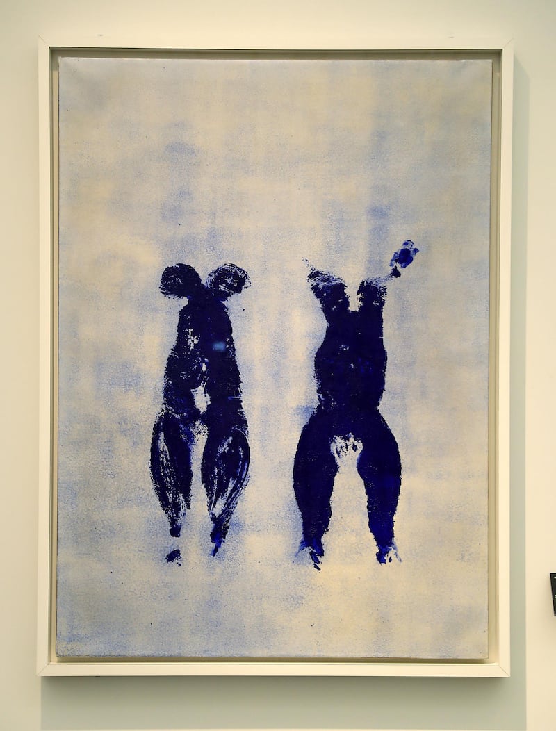 ABU DHABI , UNITED ARAB EMIRATES, September 16 – 2018 :- Untitled Anthropometry (ANT 110), Yves Klein, France, Paris, 1960 on display at the Louvre museum in Abu Dhabi. ( Pawan Singh / The National )  For Arts and Culture. Story by Rupert Hawksley 
