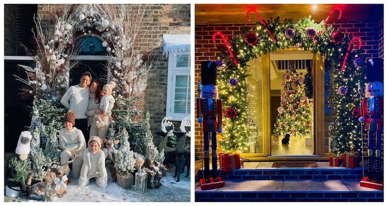 British TV presenter, Stacey Solomon (left) shows off the fruits of her doorscaping, while the entrance to actress Michelle Keegan's home (right) is fitfully festive. Instagram
