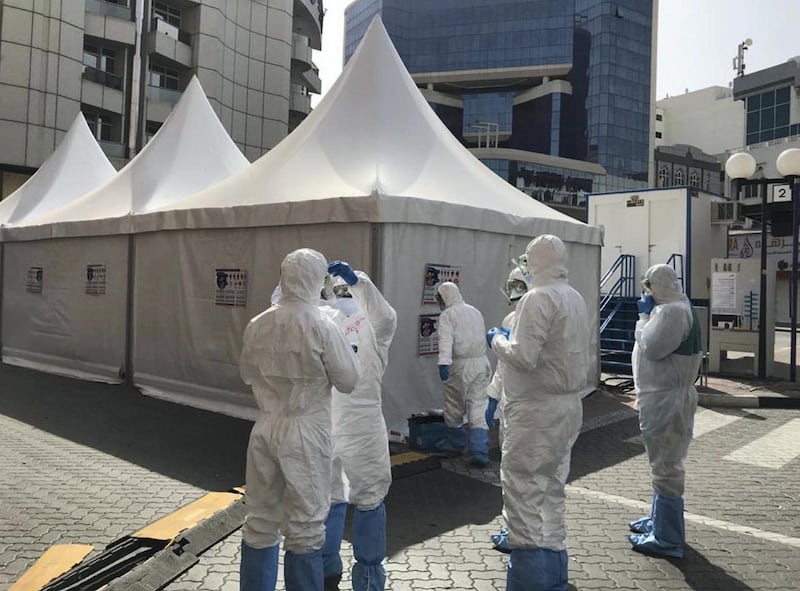 Patients being screened, tested for the coronavirus on a Dubai street corner in Naif. Courtesy: Medeor Hospital, Dubai 