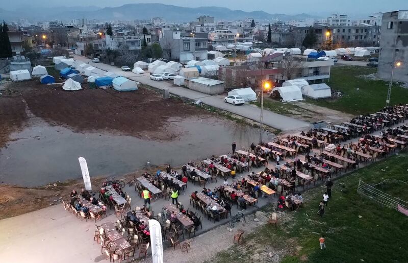 Muslims seated for iftar in Adiyaman, Turkey. EPA