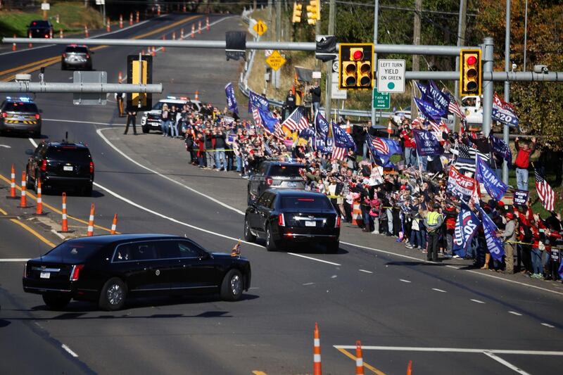 The presidential limousine is seen as U.S. President Donald Trump arrives to hold a campaign event in Newtown, Pennsylvania, U.S. Reuters